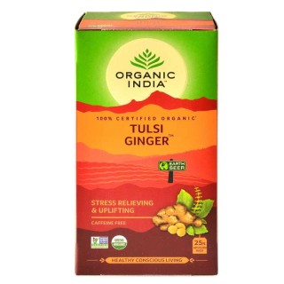 Organic India TULSI GINGER 25 Tea Bags, Stress Relieving & Uplifting